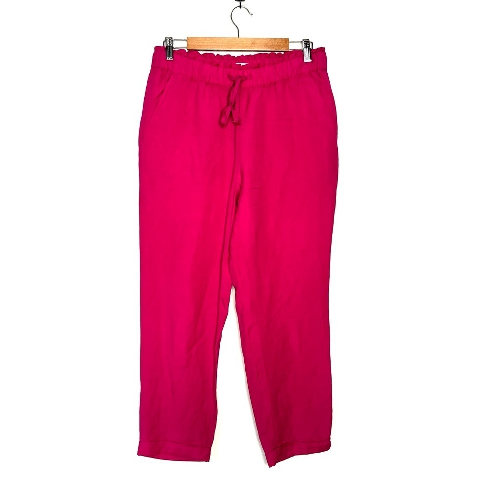 Loft | Pink Linen Blend Elastic Waist Crop Pants Size Small